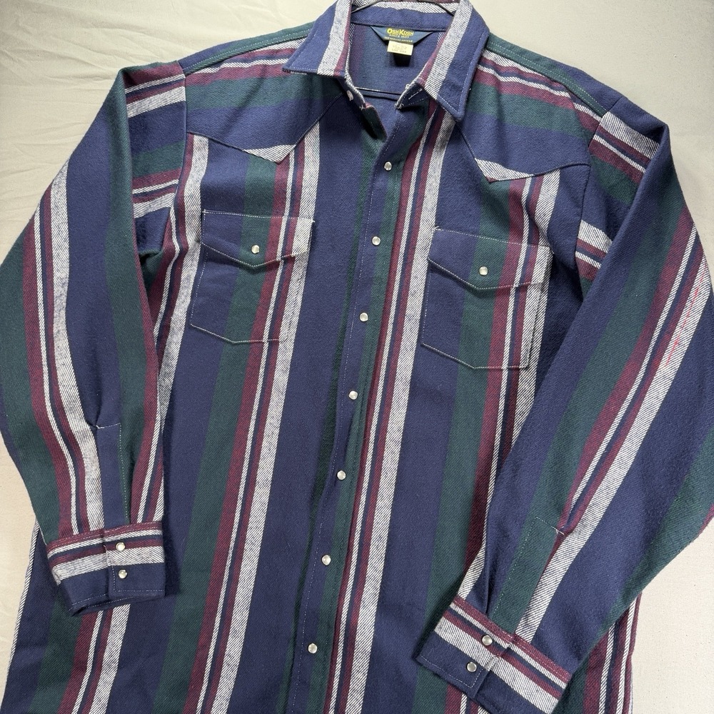 Vintage Oshkosh Bgosh Shirt Mens XLT XL Tall Pearl Snap Flannel Thick Work Gorp